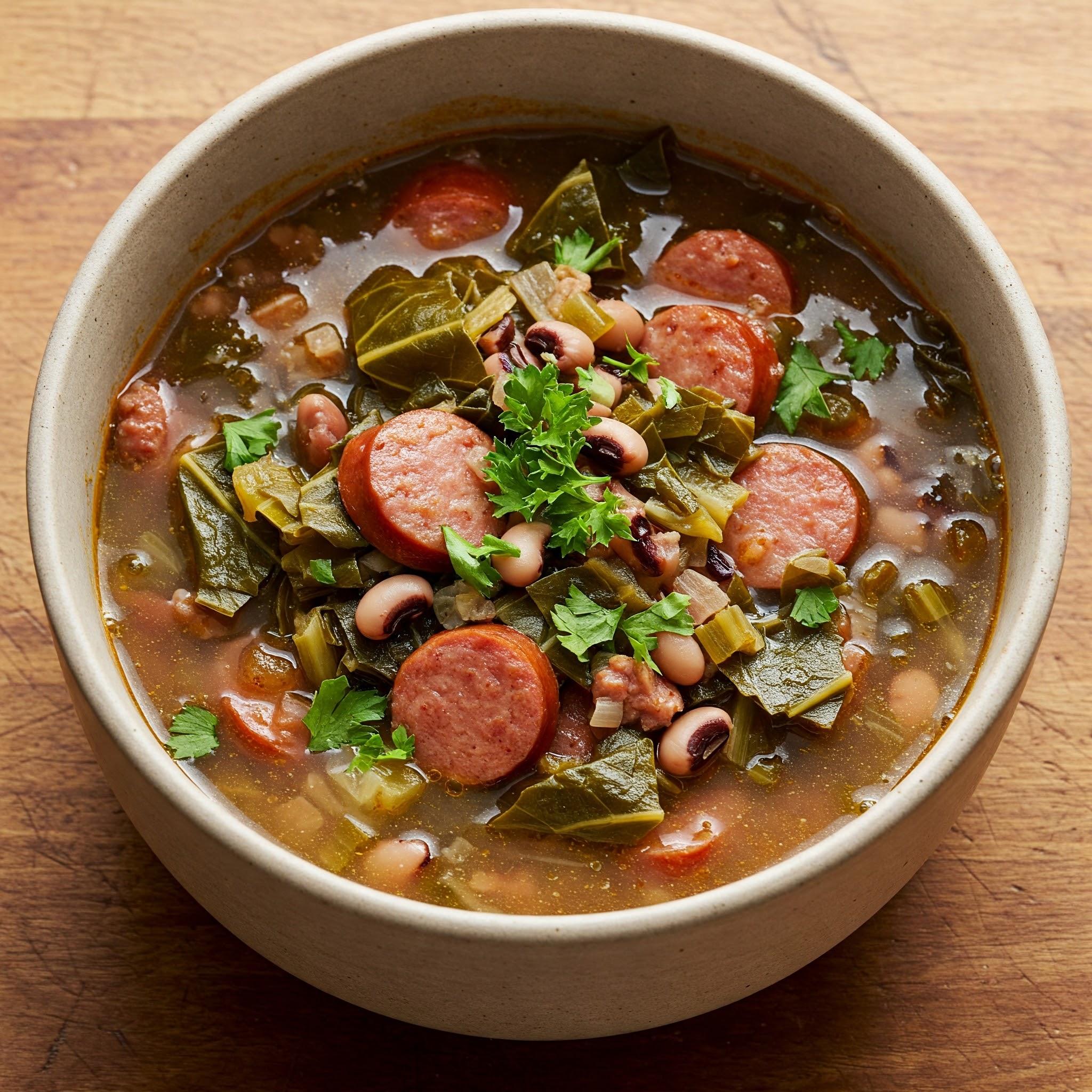 Swamp Soup with Greens, Beans & Sausage