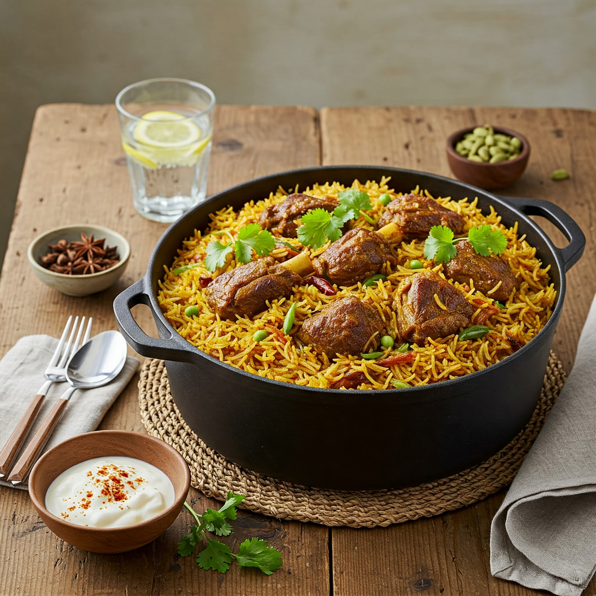 spiced-lamb-pilaf-in-dutch-oven-with-cilantro-garnish