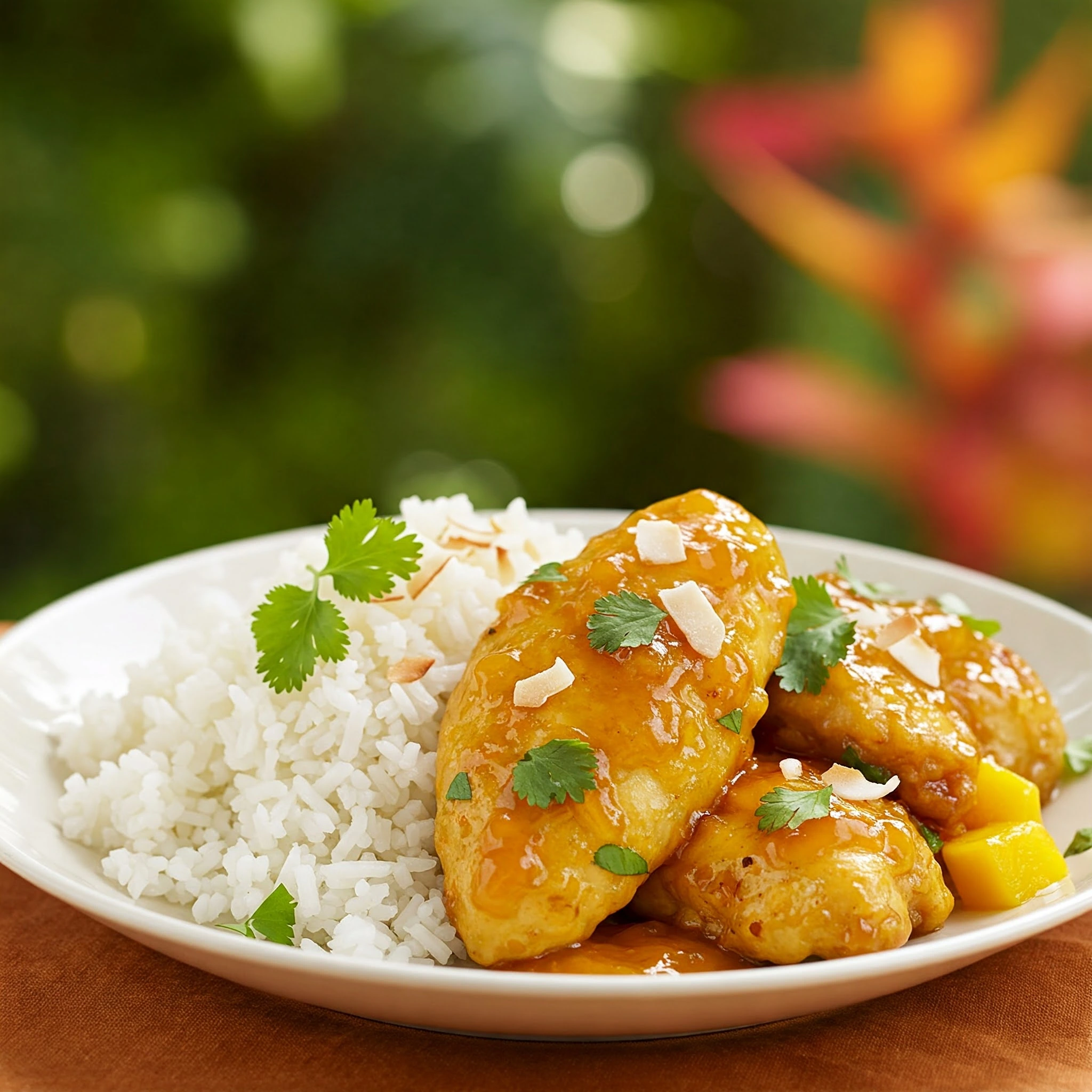 Spicy Mango Glazed Chicken with Coconut Rice