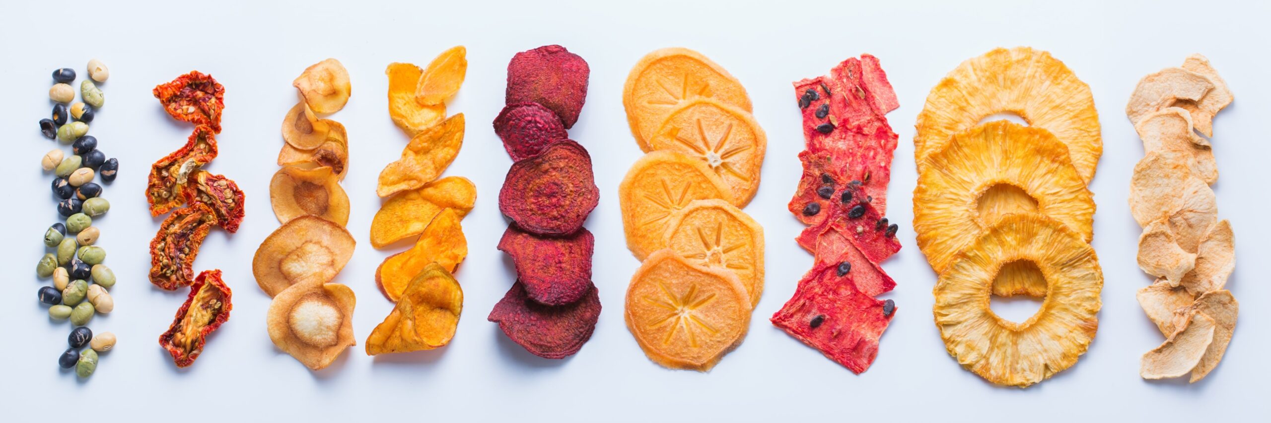 Dried nuts, vegetables and fruits.