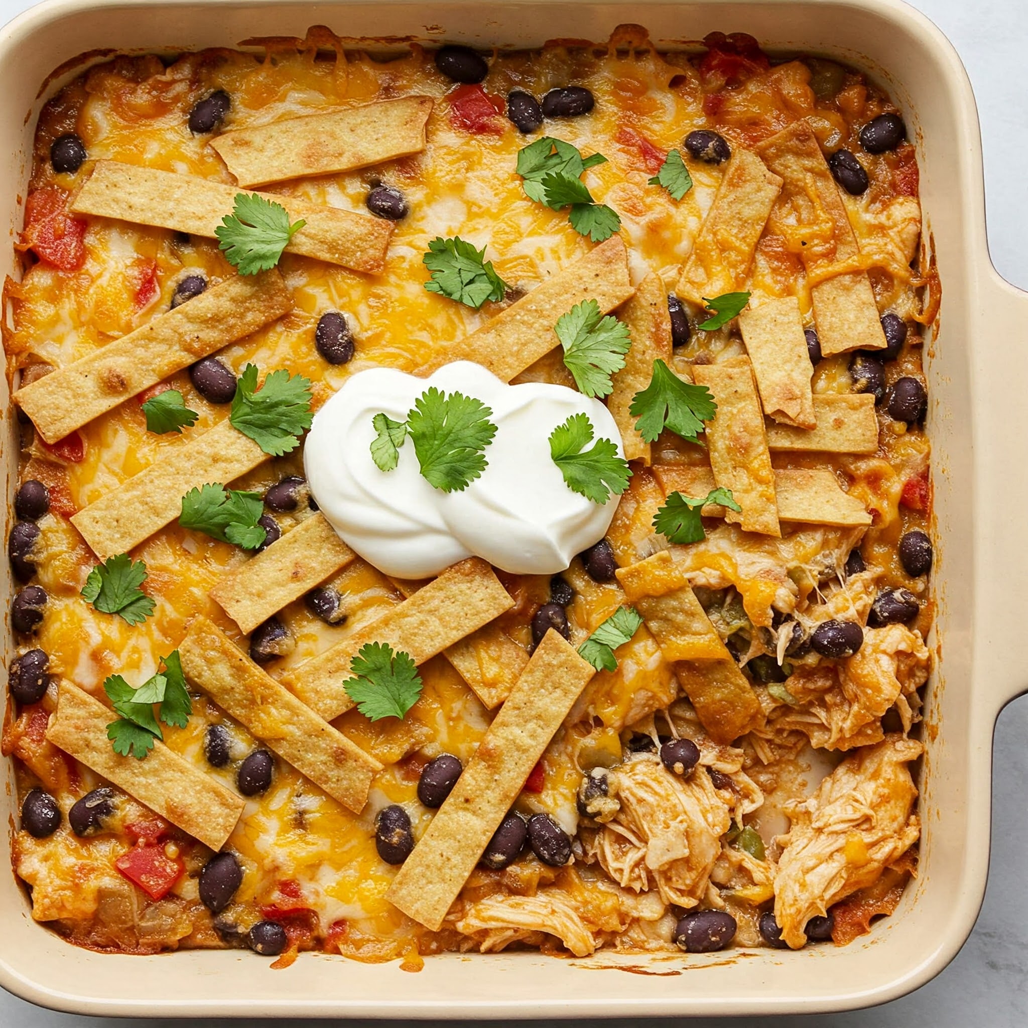 Cheesy Chicken & Black Bean Enchilada Casserole