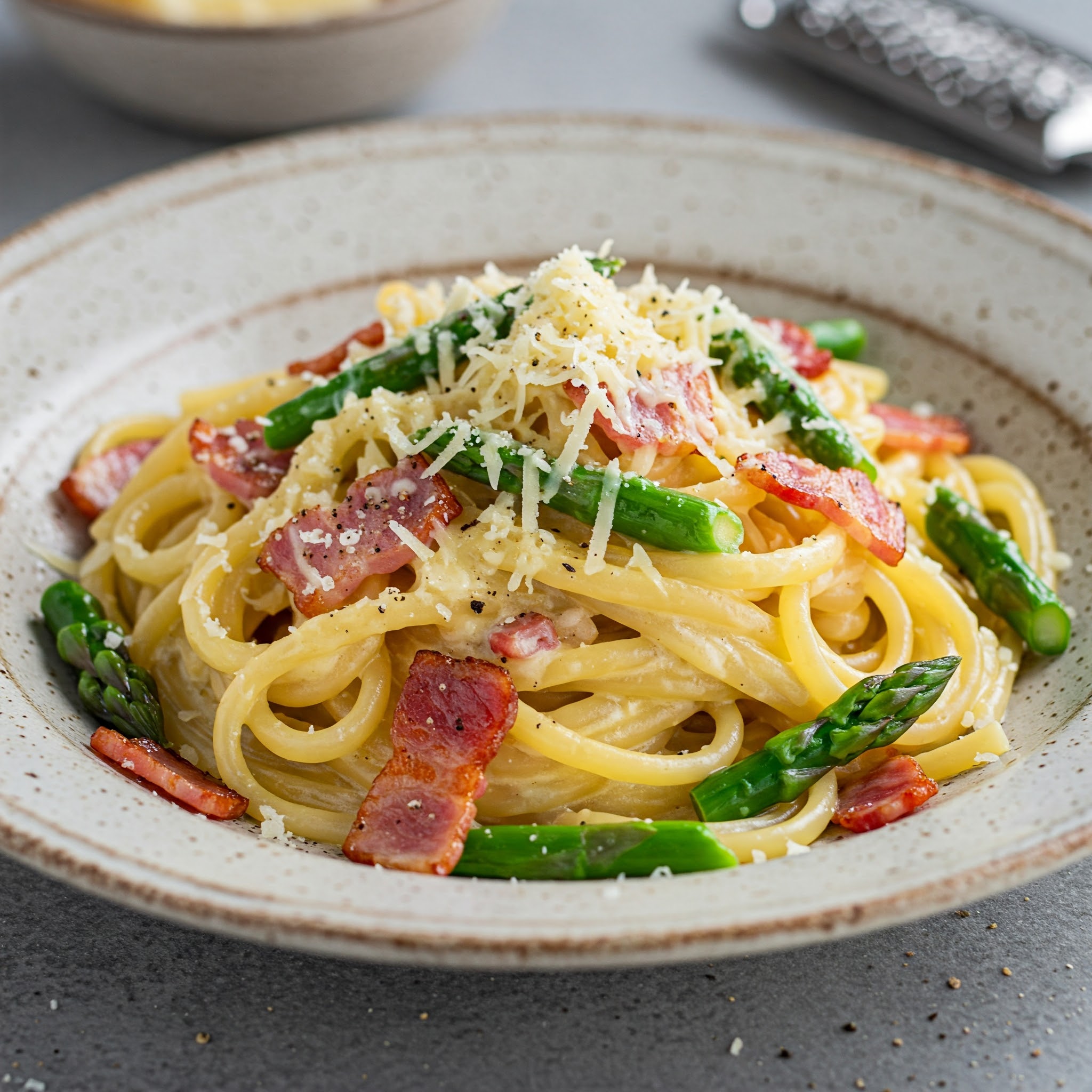 Classic Carbonara with Pancetta & Asparagus