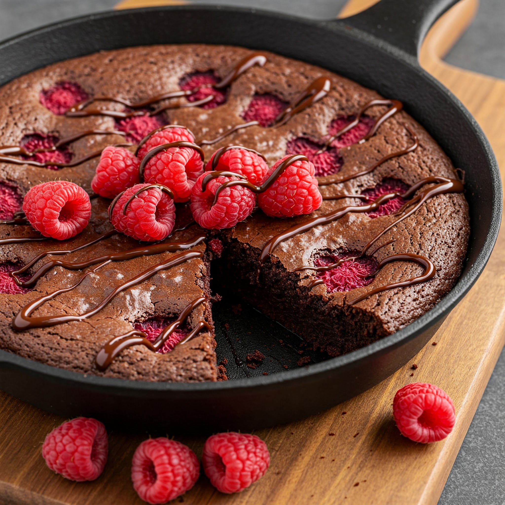 Fudgy Chocolate Raspberry Brownie Skillet