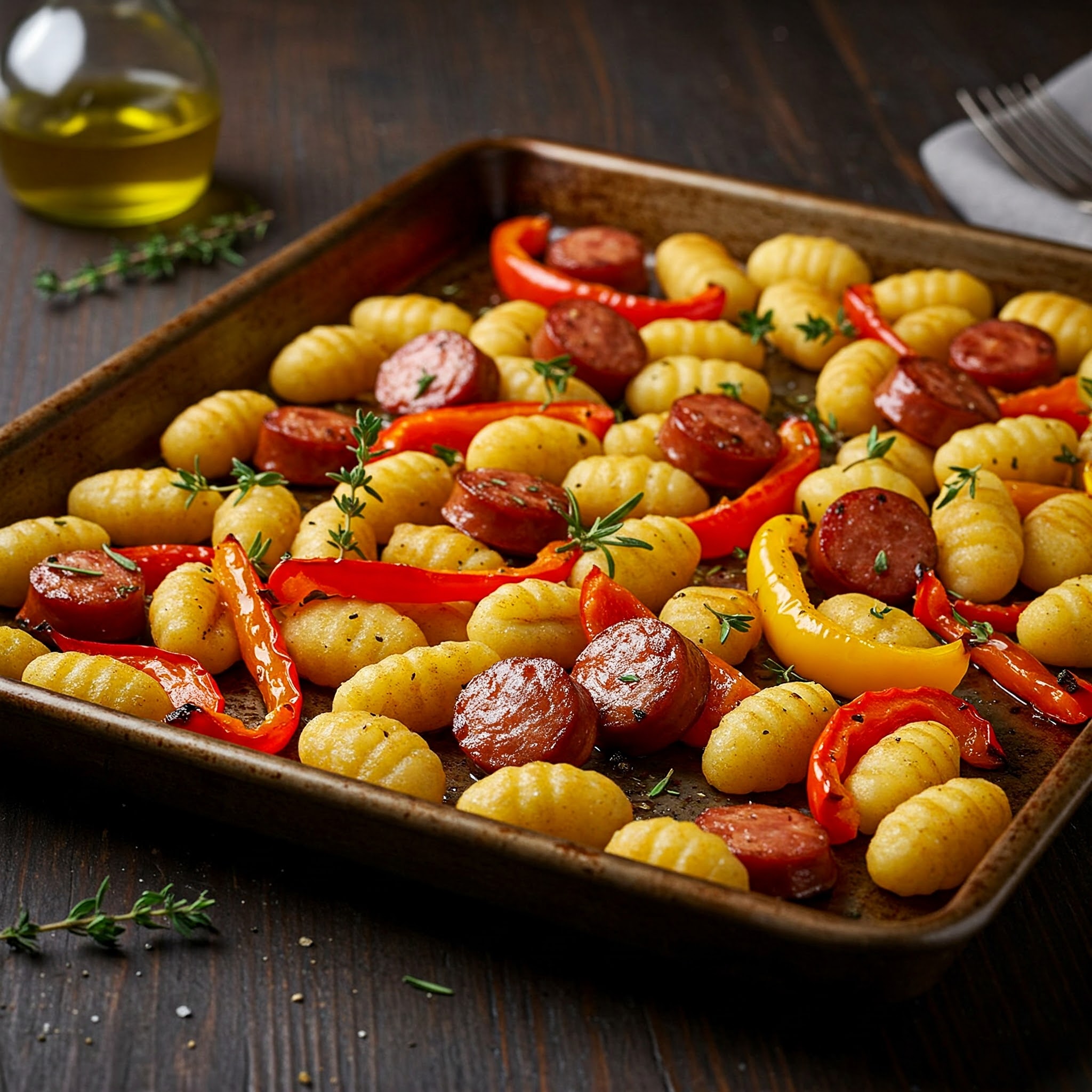 Rustic Sausage & Pepper Sheet Pan Gnocchi