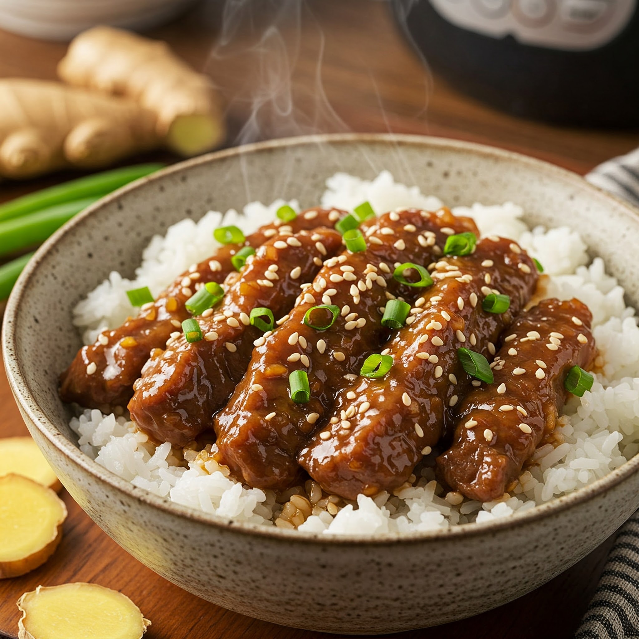 Tender Instant Pot Sesame Ginger Beef & Rice