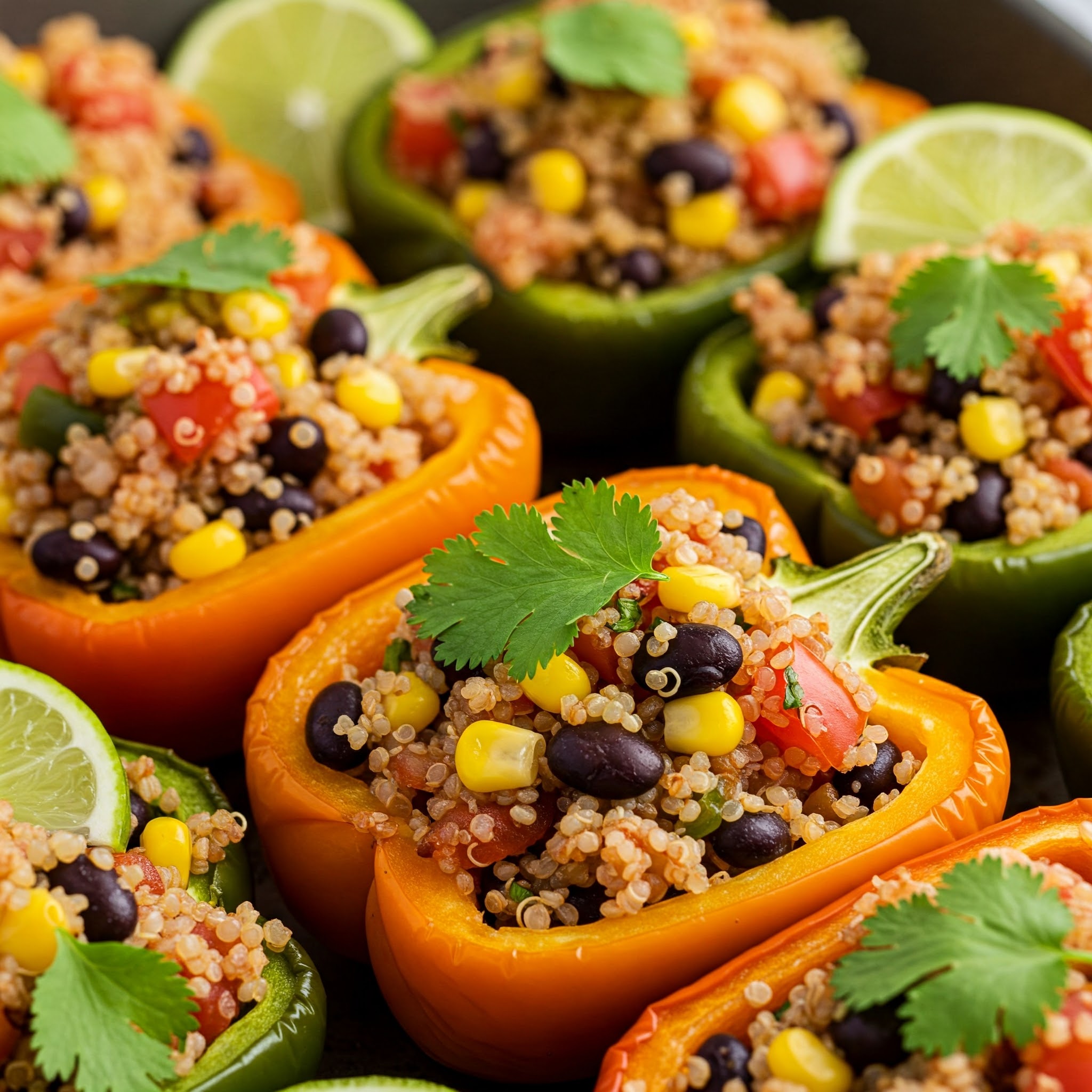 Zesty Quinoa Stuffed Peppers with Black Beans & Corn